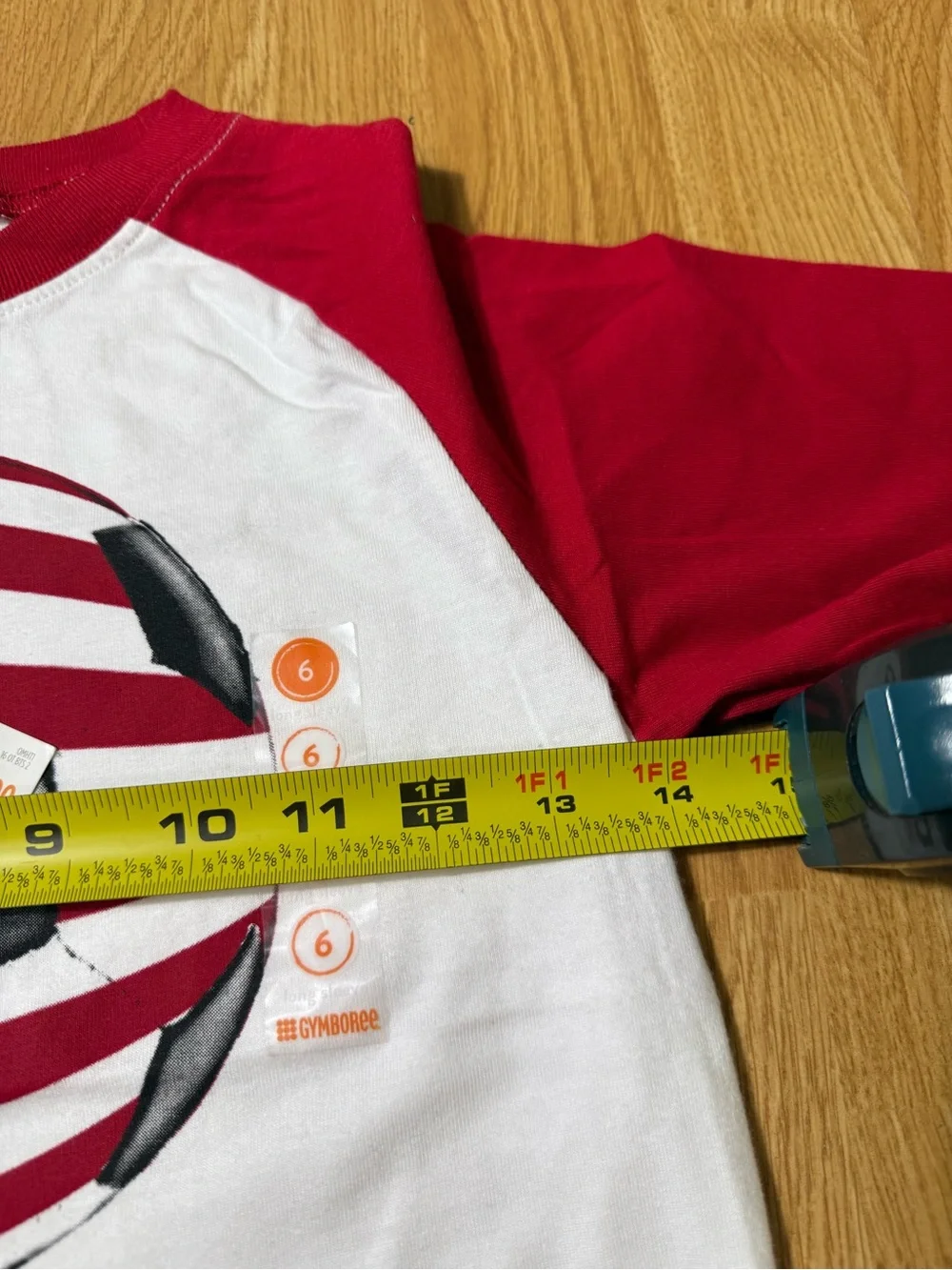 Kids Red & White Raglan Soccer Tee with USA Flag Graphic - Size 6